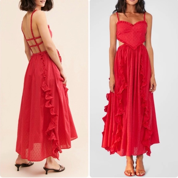 FARM Rio Dresses & Skirts - FARM Rio Scarlet Ruffled Backless Midi Dress